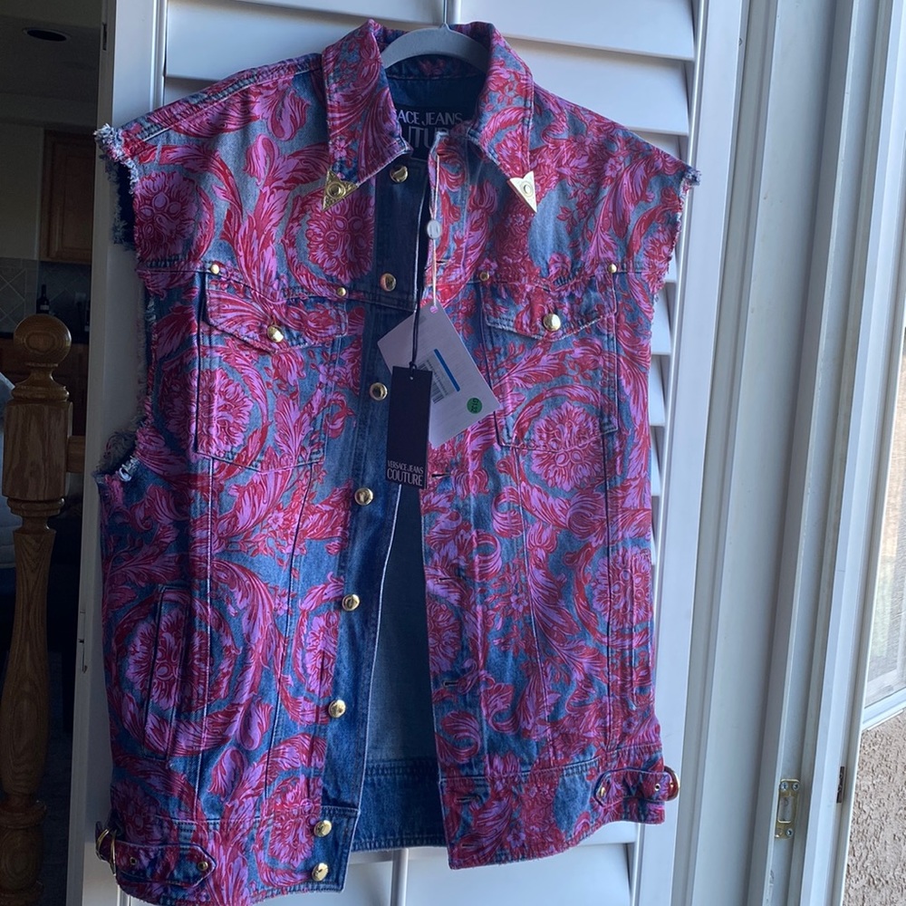 Versace Jeans Couture Pink Baroque Denim Vest